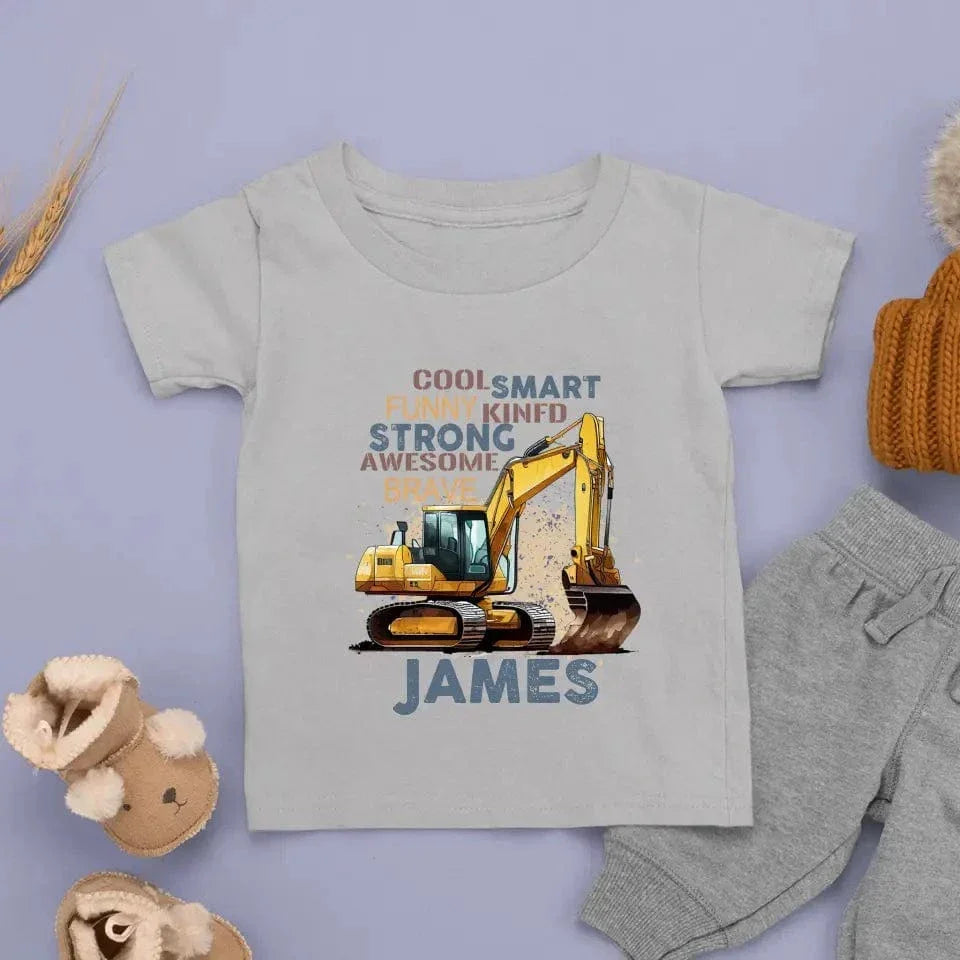 Personalized Cool Excavator Name Kids Shirt - Joliny