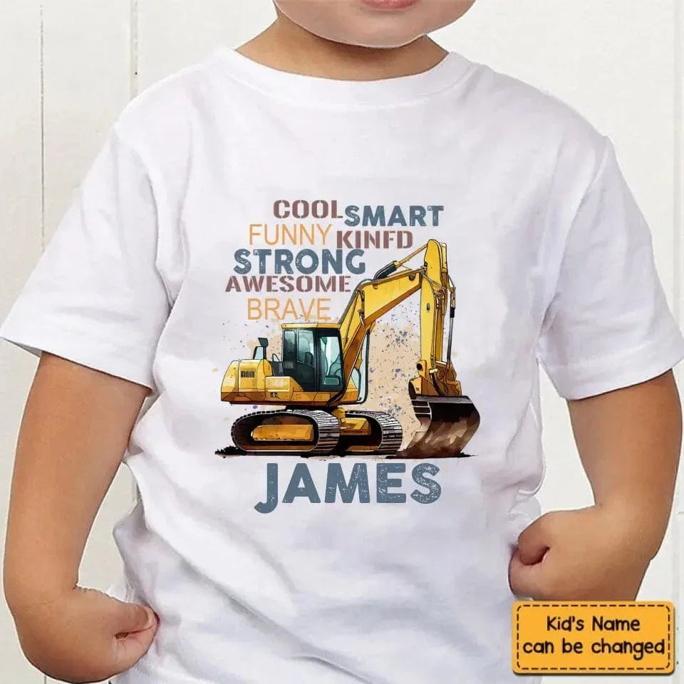 Personalized Cool Excavator Name Kids Shirt - Joliny