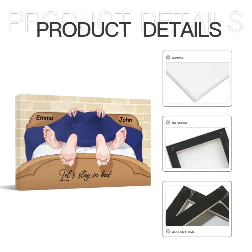 Personalized Couple Canvas Wall Art- Let's Stay In Bed - Joliny