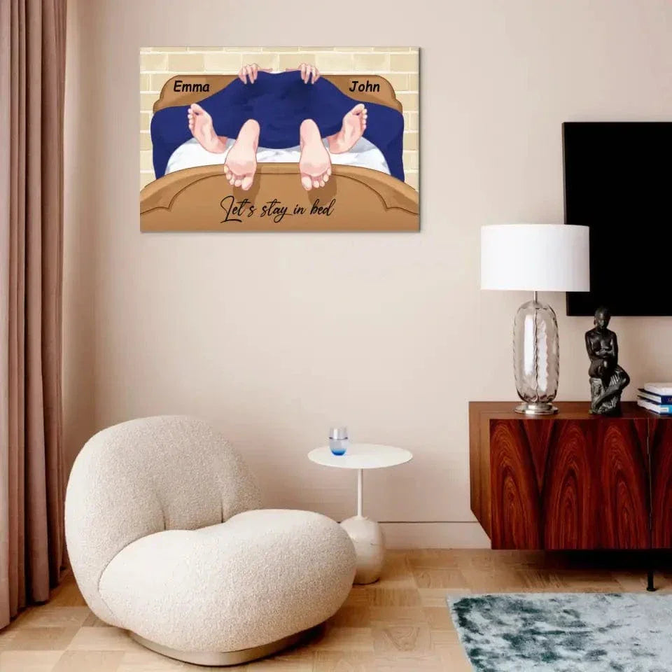 Personalized Couple Canvas Wall Art- Let's Stay In Bed - Joliny