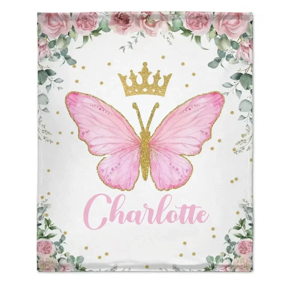 Personalized Custom Baby Girl Blanket - Baby Girl Name Butterfly Receiving Blankets - Joliny