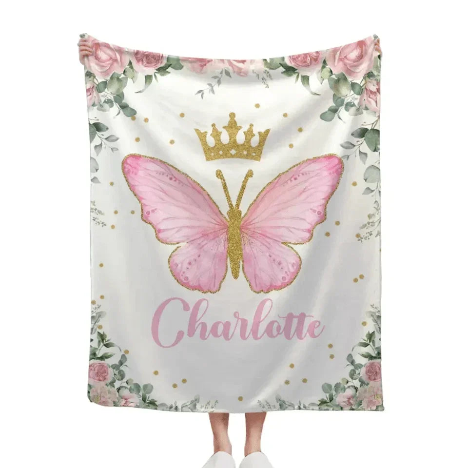 Personalized Custom Baby Girl Blanket - Baby Girl Name Butterfly Receiving Blankets - Joliny
