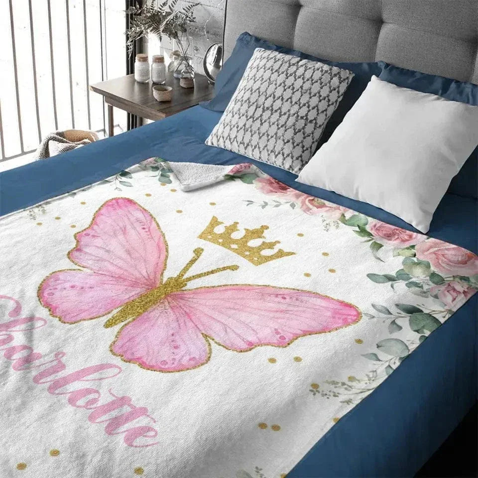 Personalized Custom Baby Girl Blanket - Baby Girl Name Butterfly Receiving Blankets - Joliny