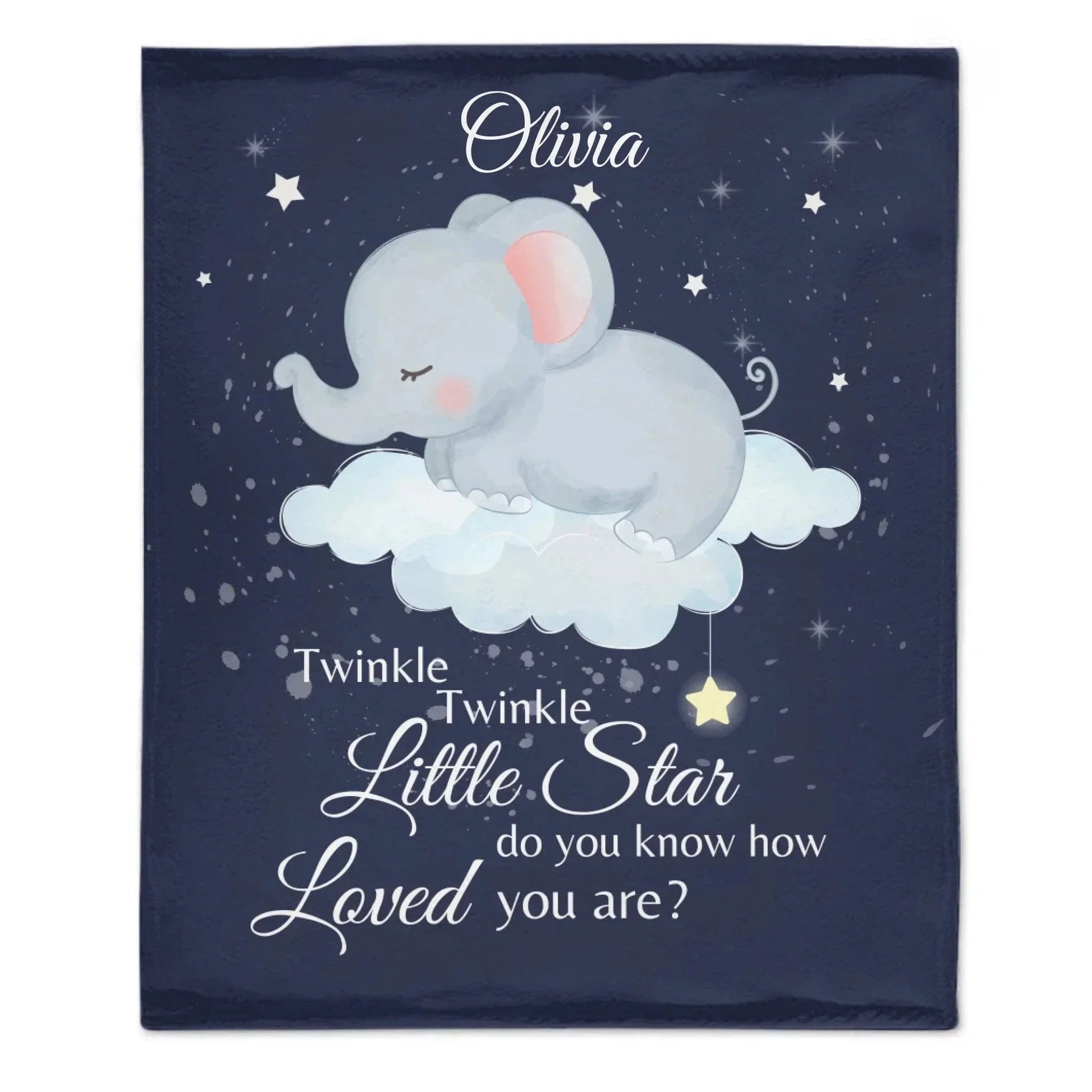 Personalized Custom Baby Name Blanket - Twinkle Twinkle Little Star Elephant Blanket - Joliny