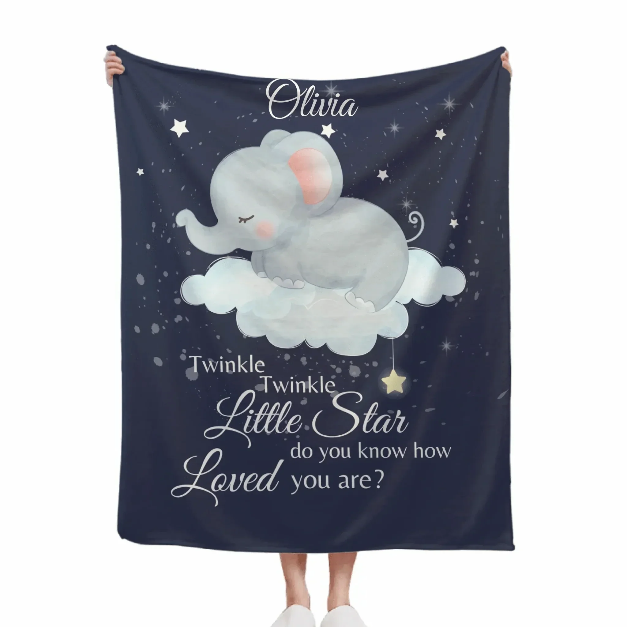 Personalized Custom Baby Name Blanket - Twinkle Twinkle Little Star Elephant Blanket - Joliny