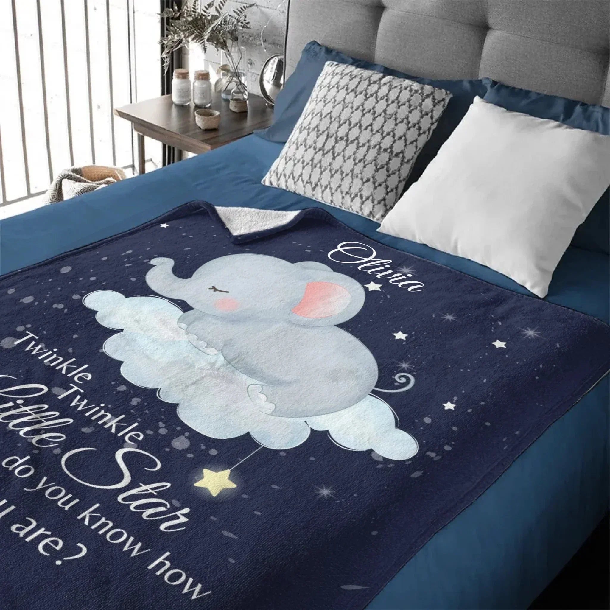 Personalized Custom Baby Name Blanket - Twinkle Twinkle Little Star Elephant Blanket - Joliny