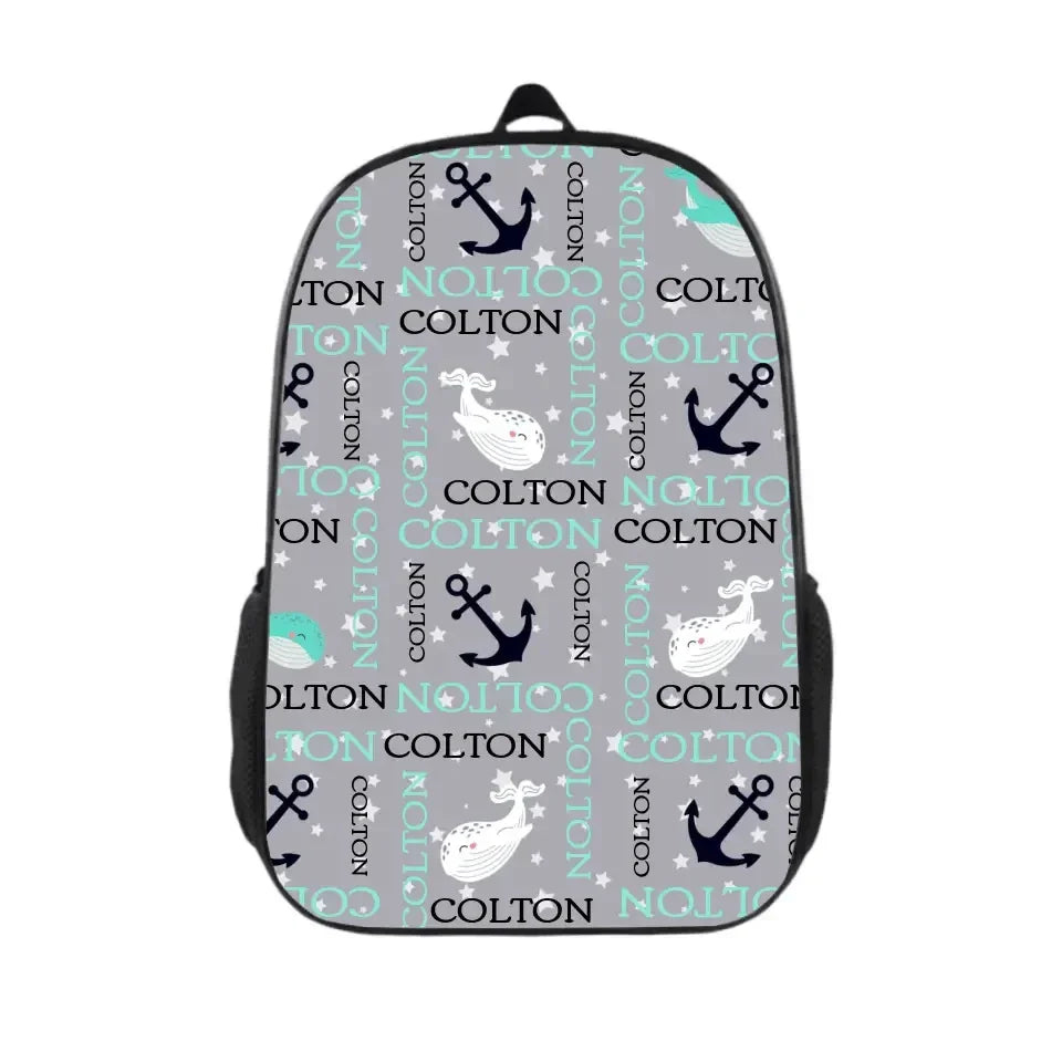 Personalized Custom Backpacks - Anchors Away Nautical Whale Kids' School Season Gifts - Joliny