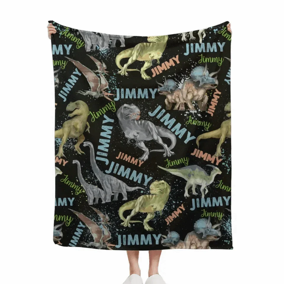 Personalized Custom Blanket with Name - Gift For Toddler Boy, Christmas Birthday Dino Lover - Joliny