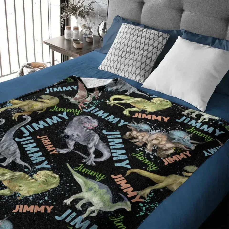 Personalized Custom Blanket with Name - Gift For Toddler Boy, Christmas Birthday Dino Lover - Joliny