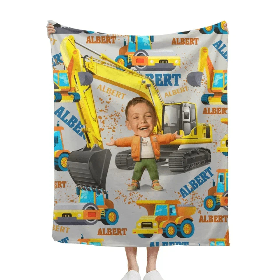 Personalized Custom Blankets Boy And Excavator Truck Car Blanket - Joliny