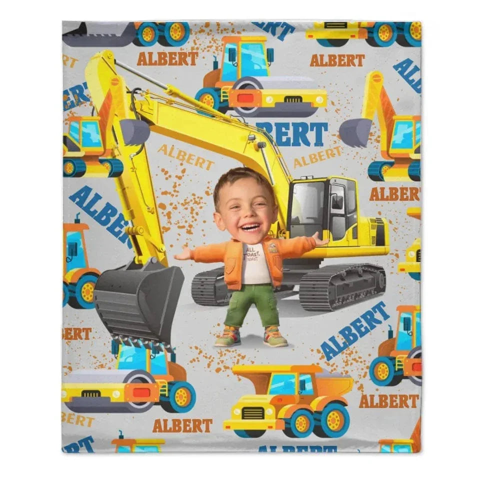 Personalized Custom Blankets Boy And Excavator Truck Car Blanket - Joliny