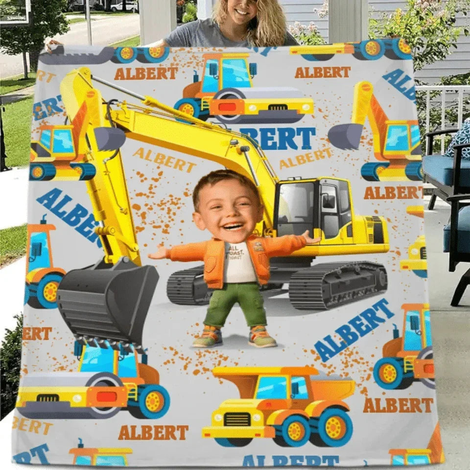 Personalized Custom Blankets Boy And Excavator Truck Car Blanket - Joliny