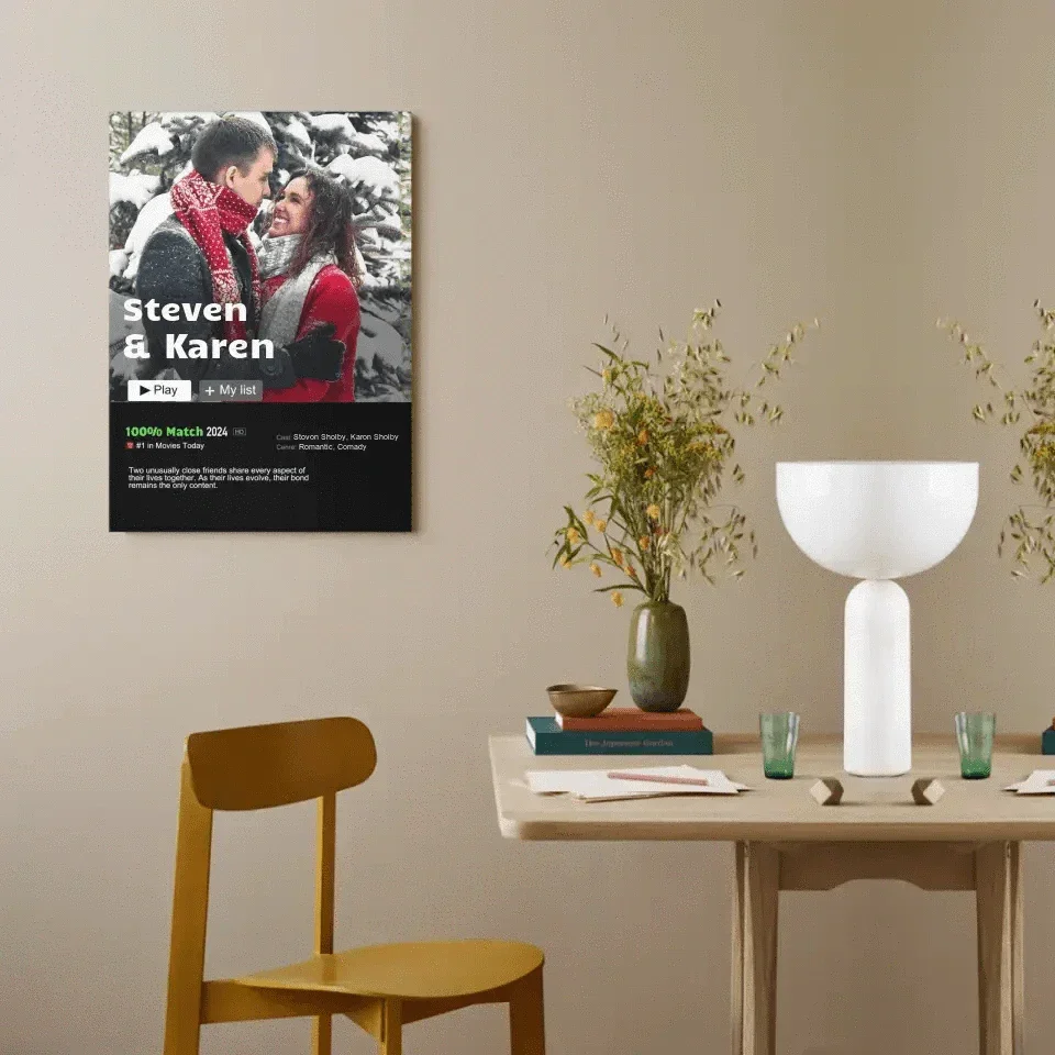 Personalized Custom Couple Portrait From Photo Movie Canvas Wall Art - Joliny