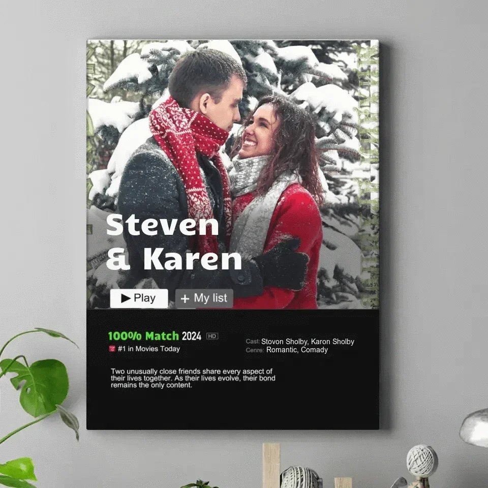 Personalized Custom Couple Portrait From Photo Movie Canvas Wall Art - Joliny