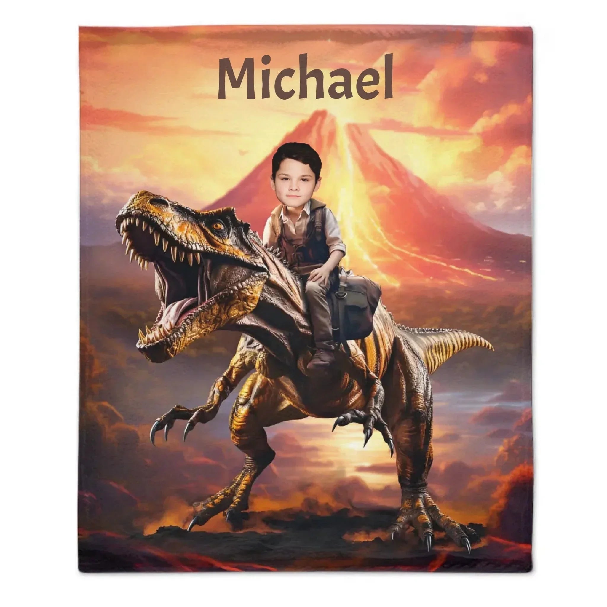 Personalized Custom Dinosaur Blanket For Kids, Child Riding T-Rex Dinosaur, Dinosaur Photo Gifts For Him Son Boyfriend - Joliny