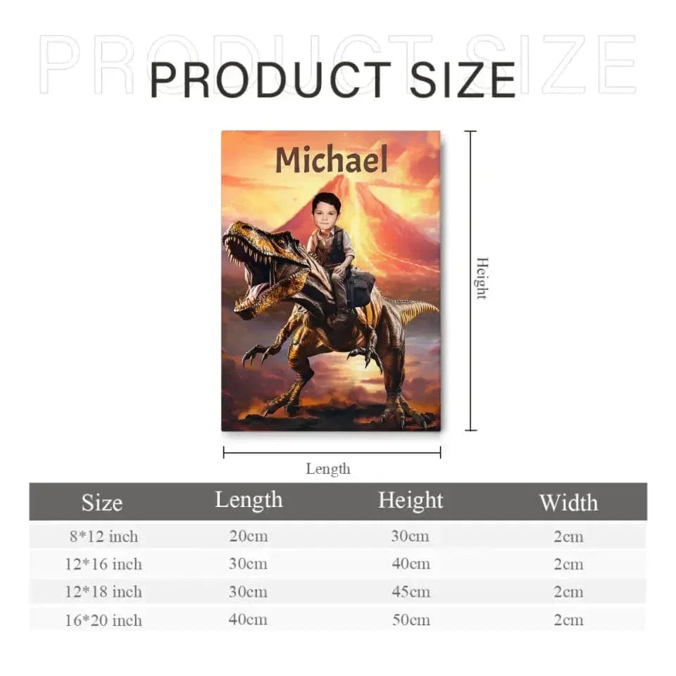 Personalized Custom Dinosaur Canvas Wall Art - Child Riding T-Rex Dinosaur, Gifts For Grandson/Son/Dinosaur Lover - Joliny