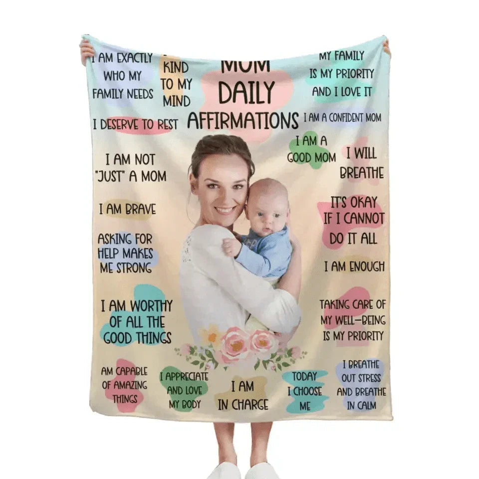 Personalized Custom Mom and Daughter Photo Blanket - Mom Daily Affirmations - Joliny