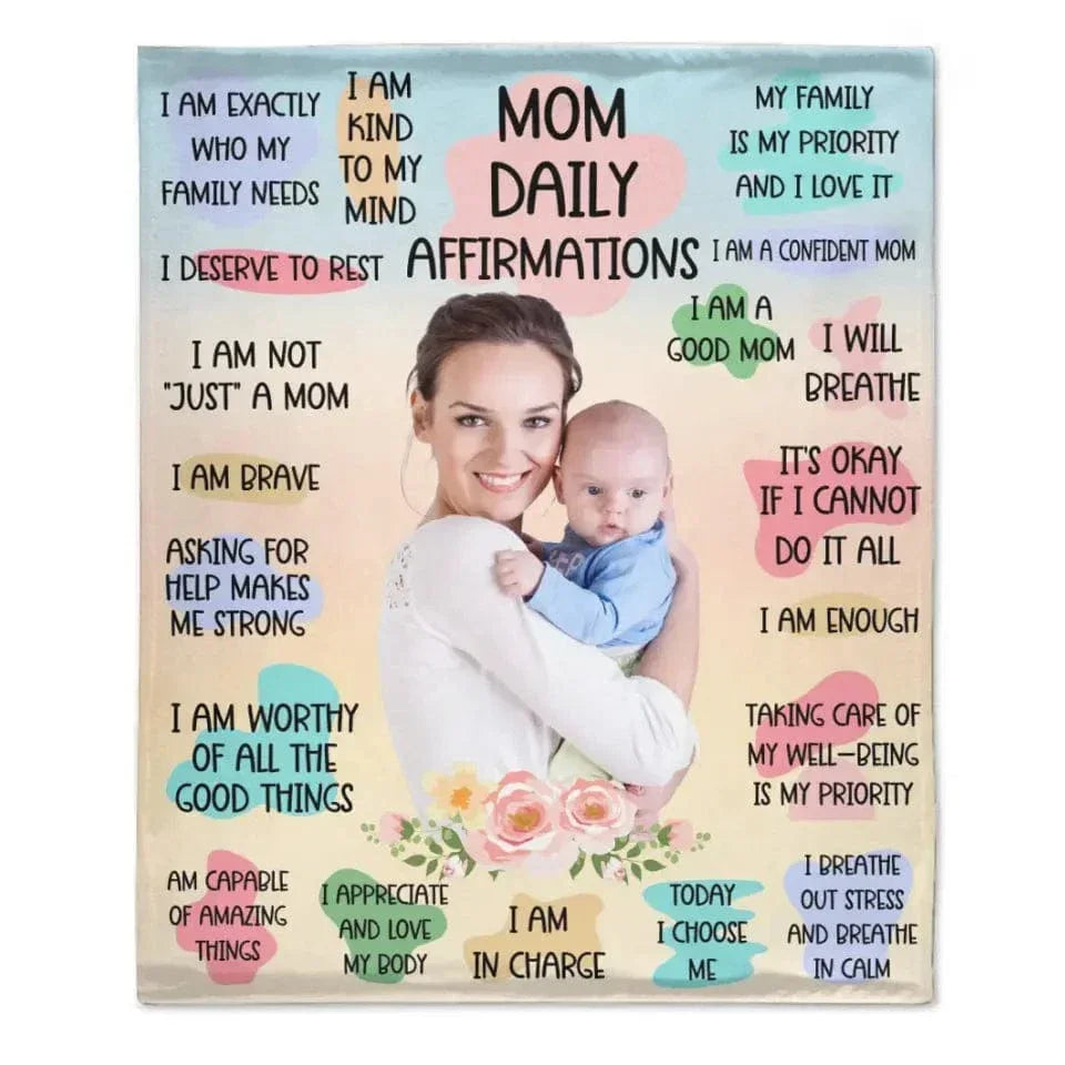 Personalized Custom Mom and Daughter Photo Blanket - Mom Daily Affirmations - Joliny