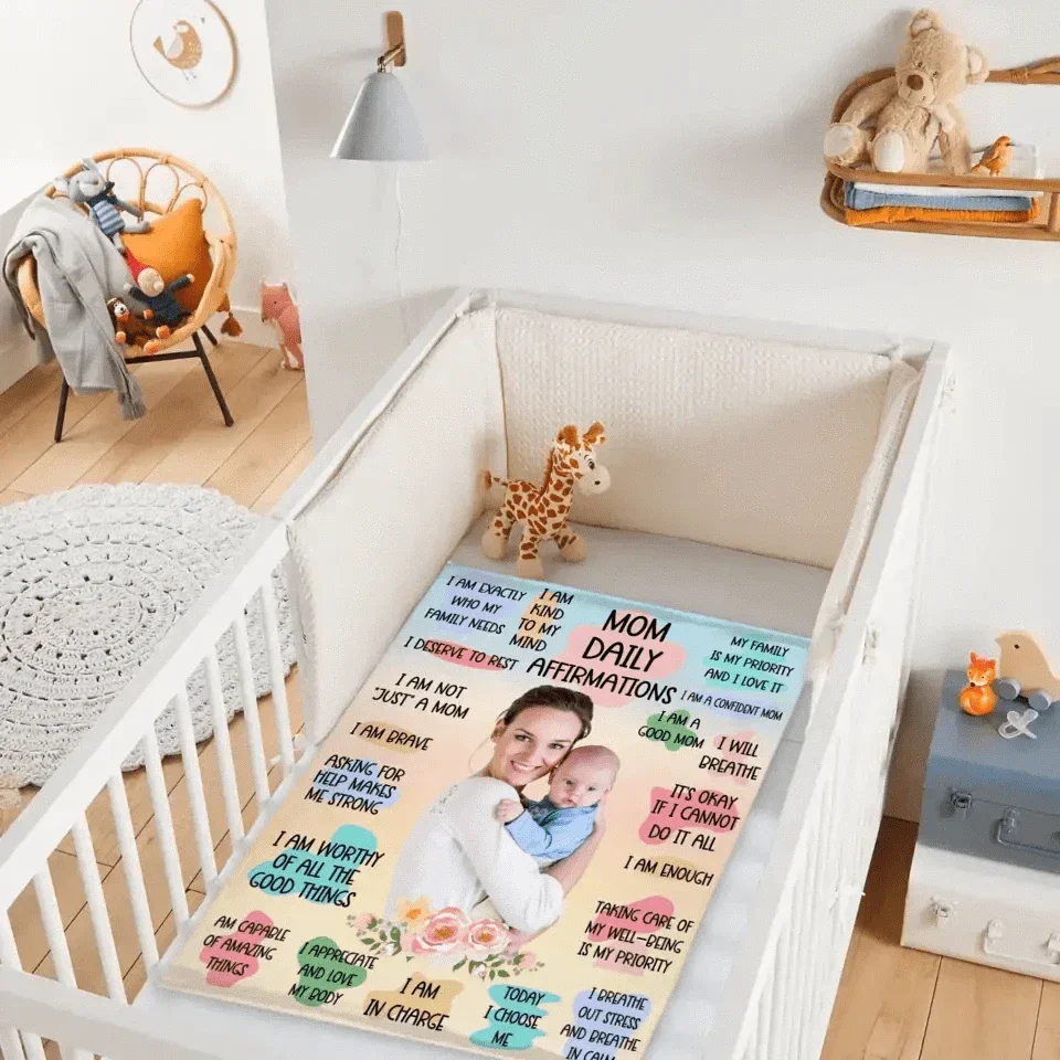 Personalized Custom Mom and Daughter Photo Blanket - Mom Daily Affirmations - Joliny