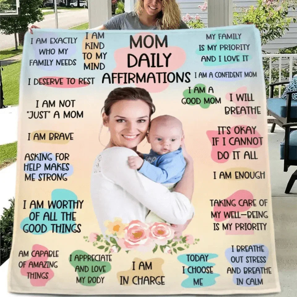 Personalized Custom Mom and Daughter Photo Blanket - Mom Daily Affirmations - Joliny