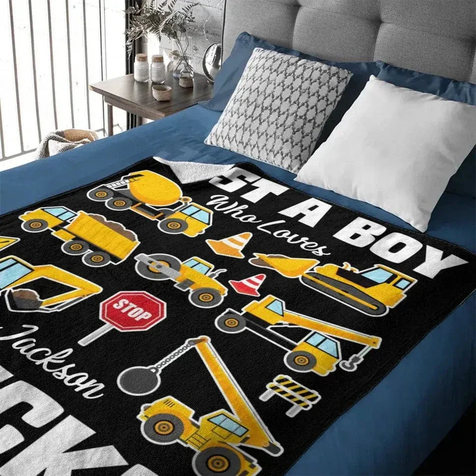 Personalized Custom Name Blanket - Fits Boys Truck Digger - Joliny