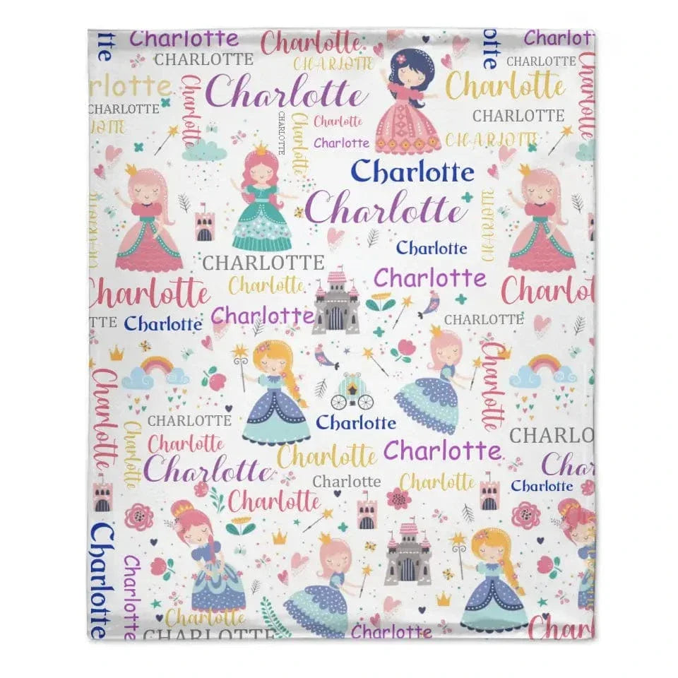 Personalized Custom Name Blankets for Girl - With Princess Castle Magic Wand - Joliny