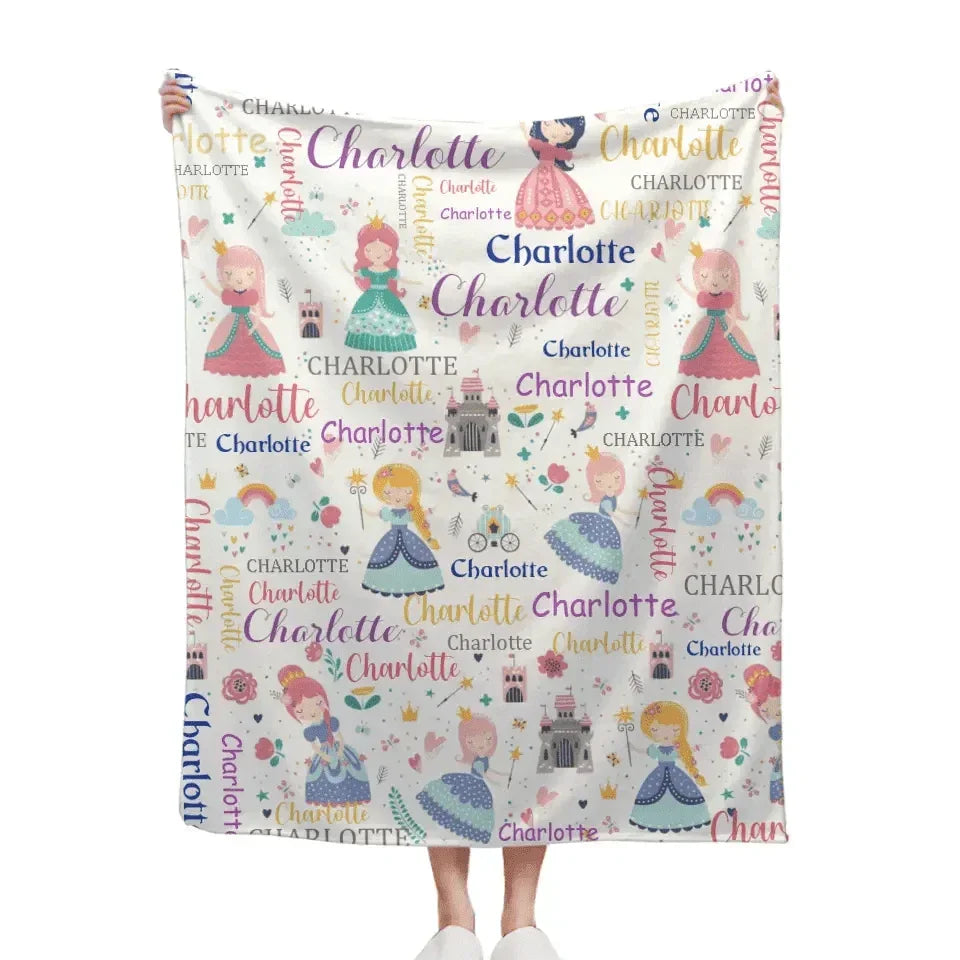 Personalized Custom Name Blankets for Girl - With Princess Castle Magic Wand - Joliny