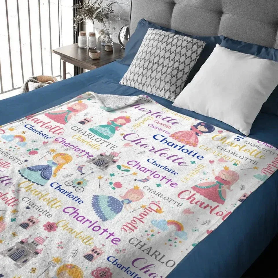 Personalized Custom Name Blankets for Girl - With Princess Castle Magic Wand - Joliny