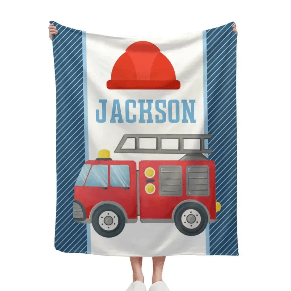 Personalized Custom Name Firetruck Blanket for Boys, Girls, Kids, Baby - Joliny