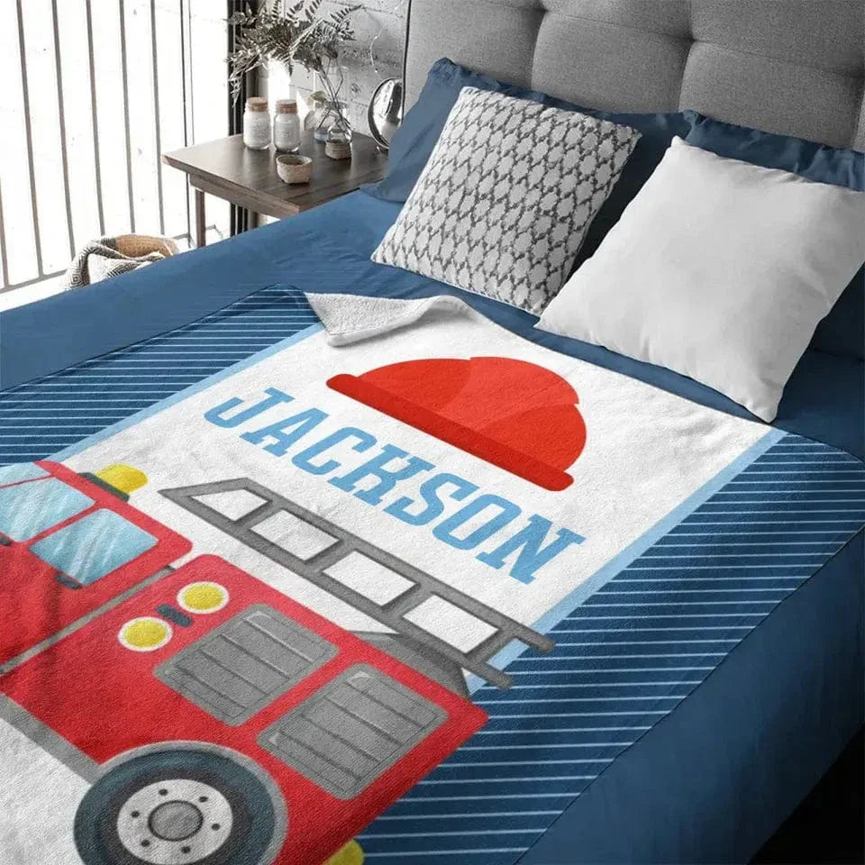 Personalized Custom Name Firetruck Blanket for Boys, Girls, Kids, Baby - Joliny