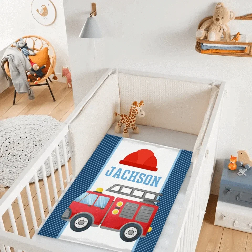Personalized Custom Name Firetruck Blanket for Boys, Girls, Kids, Baby - Joliny