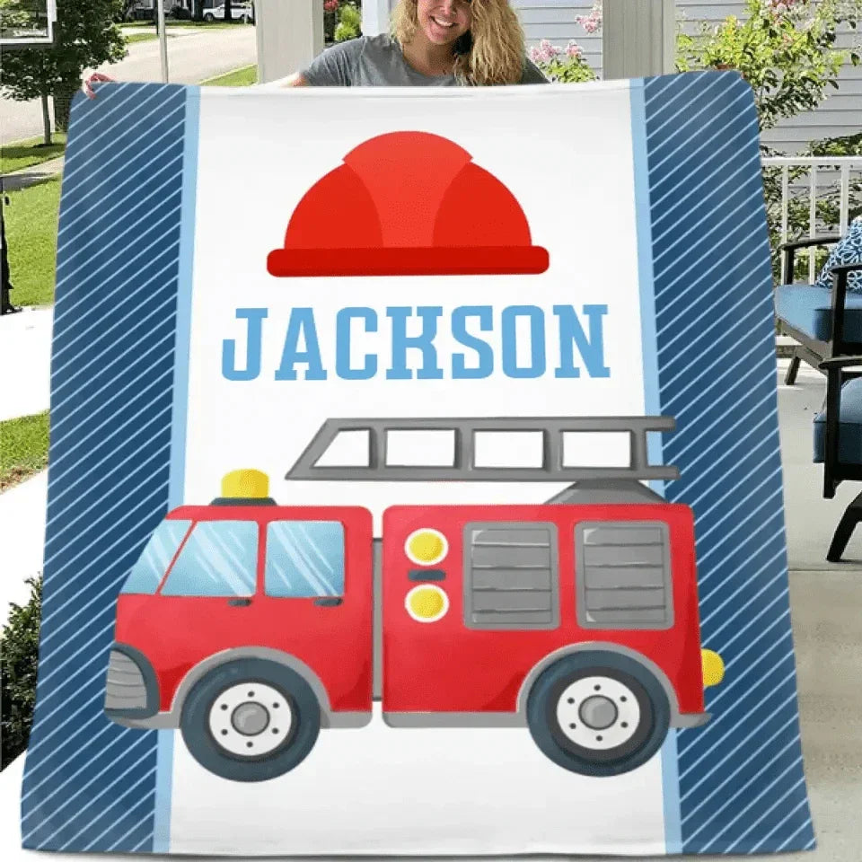 Personalized Custom Name Firetruck Blanket for Boys, Girls, Kids, Baby - Joliny