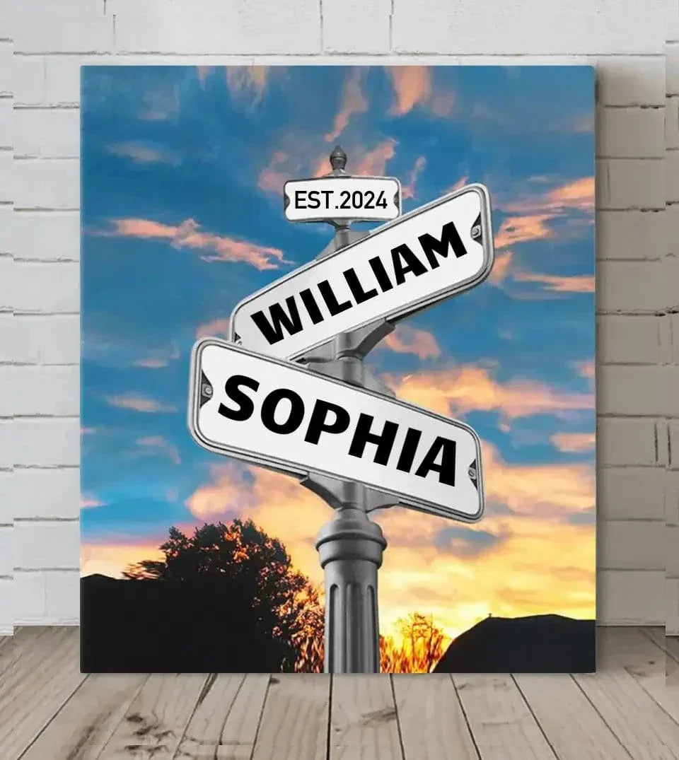 Personalized Custom Name Street Sign Canvas Wall Art, Anniversary Gift - Joliny