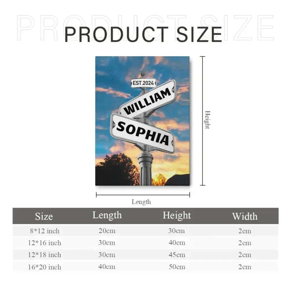 Personalized Custom Name Street Sign Canvas Wall Art, Anniversary Gift - Joliny