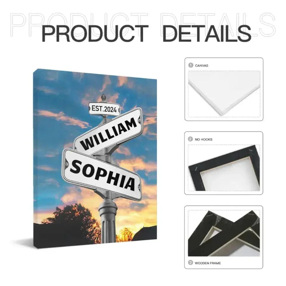 Personalized Custom Name Street Sign Canvas Wall Art, Anniversary Gift - Joliny