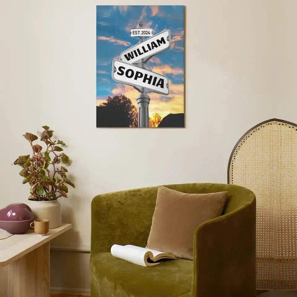Personalized Custom Name Street Sign Canvas Wall Art, Anniversary Gift - Joliny