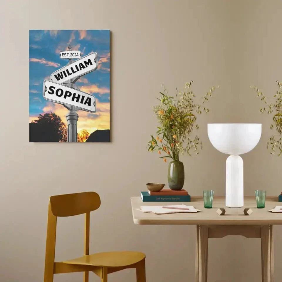 Personalized Custom Name Street Sign Canvas Wall Art, Anniversary Gift - Joliny