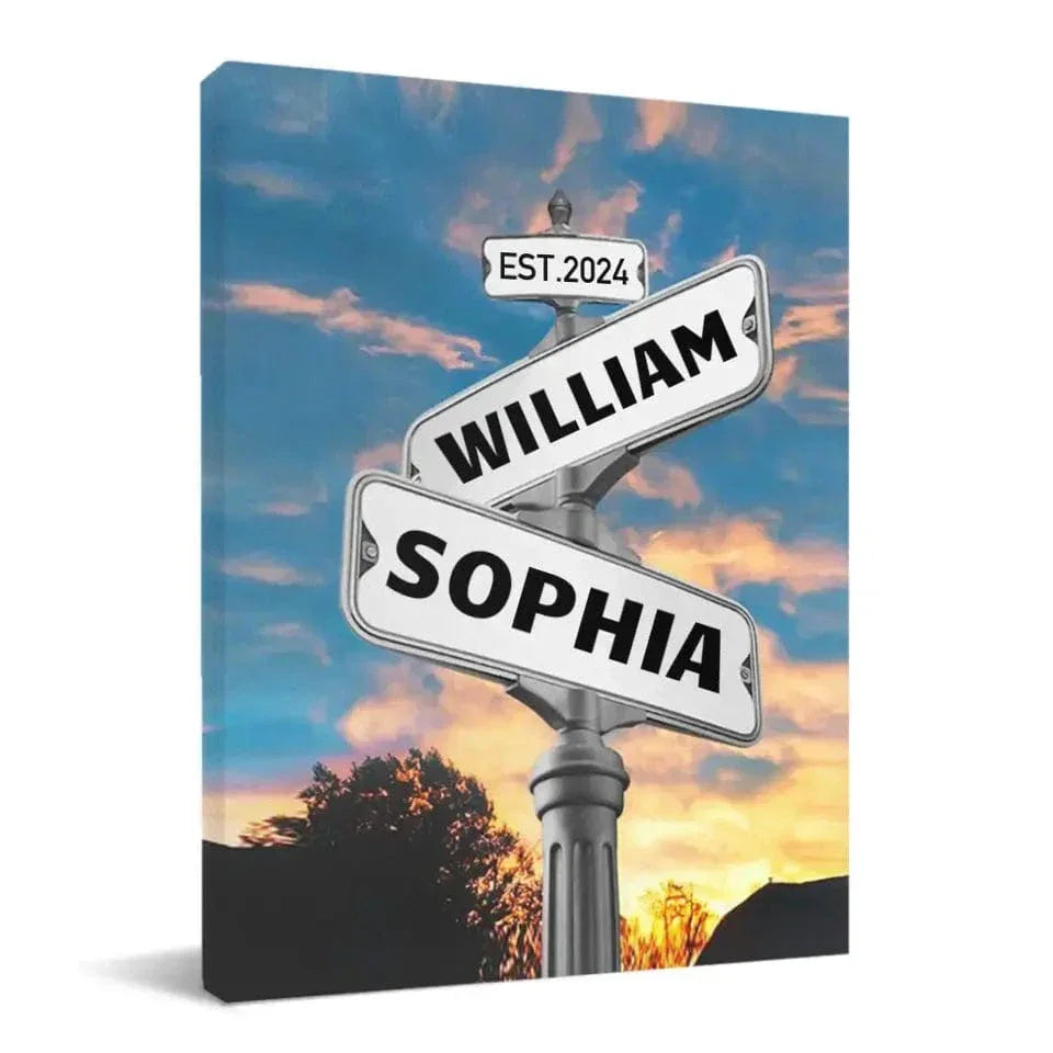 Personalized Custom Name Street Sign Canvas Wall Art, Anniversary Gift - Joliny