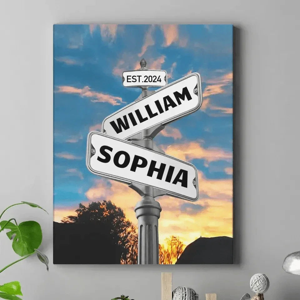 Personalized Custom Name Street Sign Canvas Wall Art, Anniversary Gift - Joliny