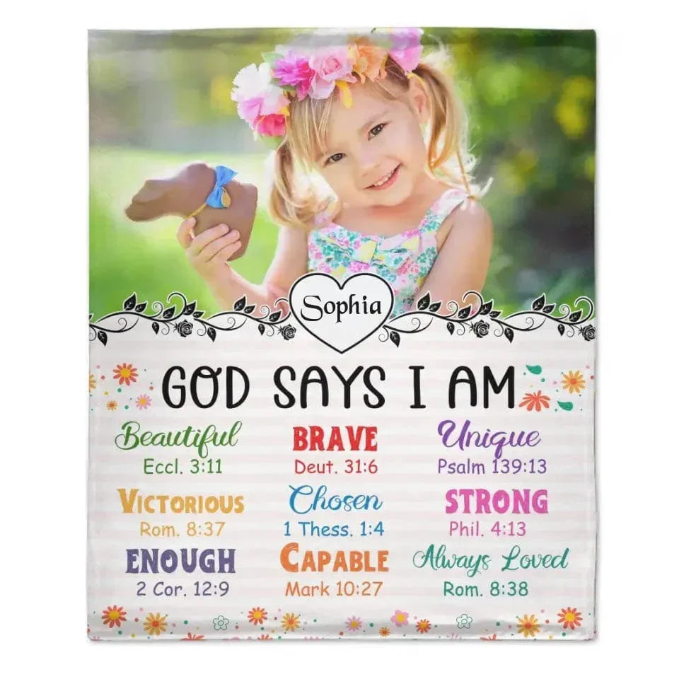 Personalized Custom Photo Blanket, Inspiring Gift For Granddaughter, God Says I Am - Joliny