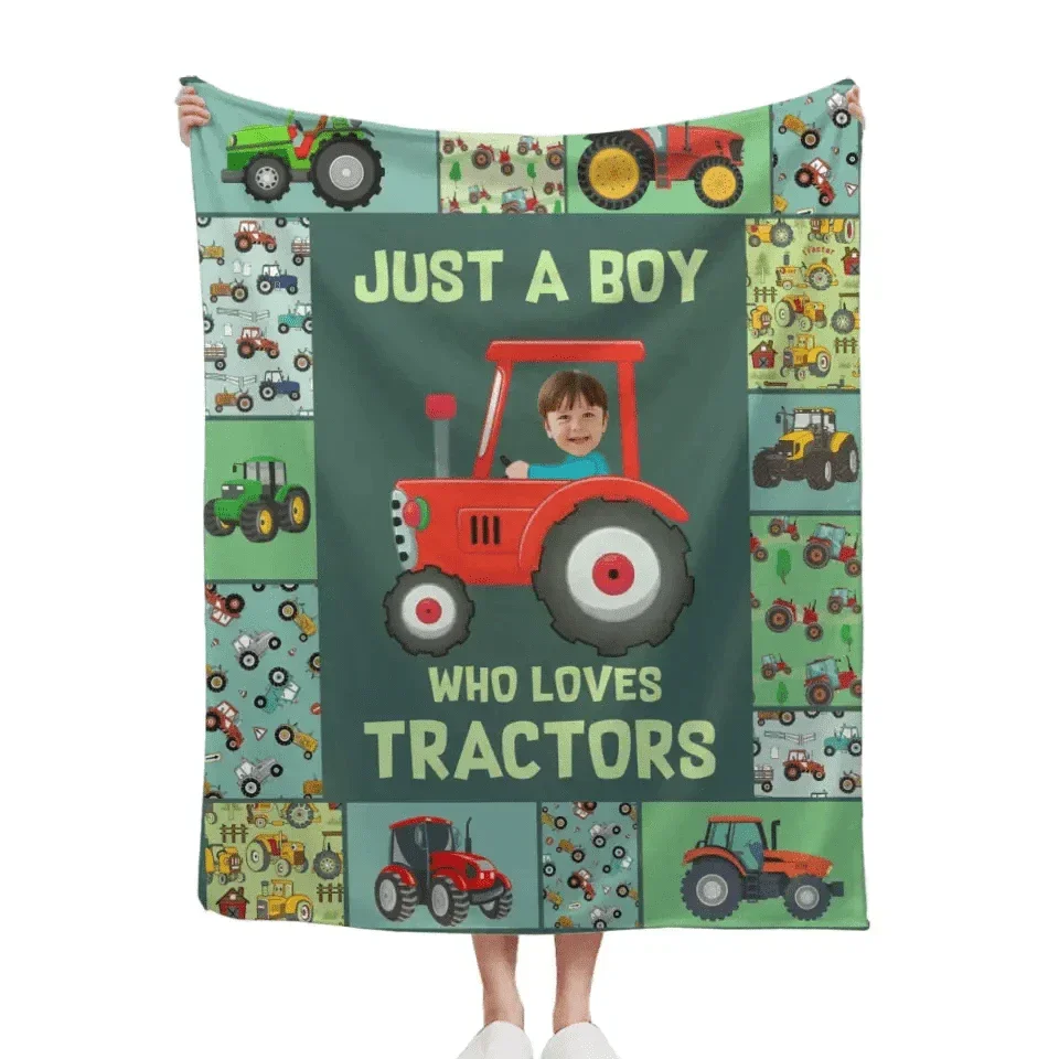 Personalized Custom Photo Blanket - Just A kid Who Loves Tractors - Joliny