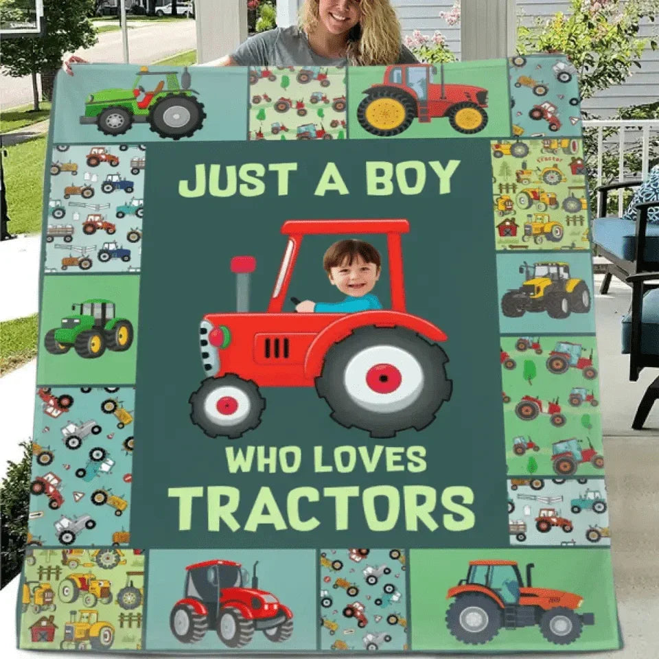 Personalized Custom Photo Blanket - Just A kid Who Loves Tractors - Joliny