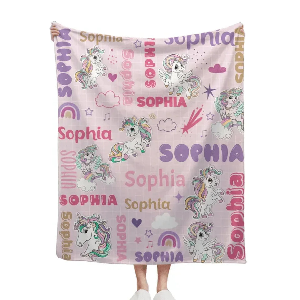 Personalized Custom Rainbow Unicorn Blankets for Kids - Gift for Girls Baby Birthday Shower Gift - Joliny