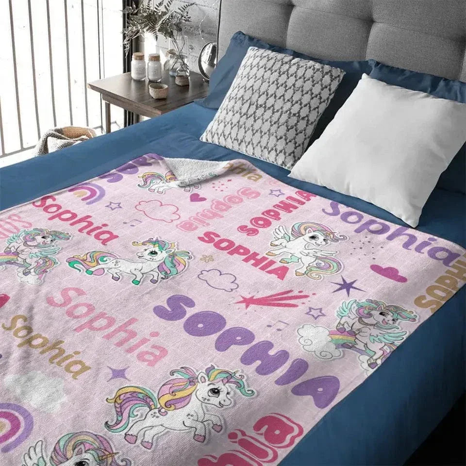 Personalized Custom Rainbow Unicorn Blankets for Kids - Gift for Girls Baby Birthday Shower Gift - Joliny