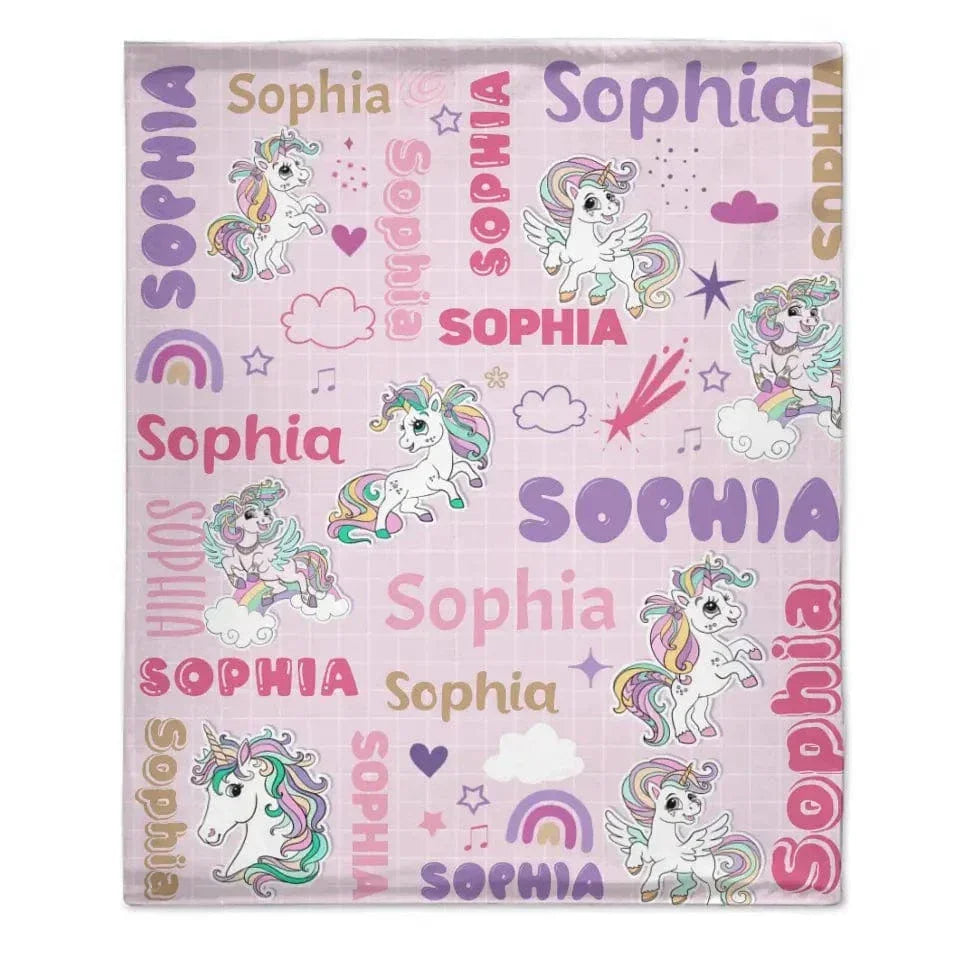 Personalized Custom Rainbow Unicorn Blankets for Kids - Gift for Girls Baby Birthday Shower Gift - Joliny