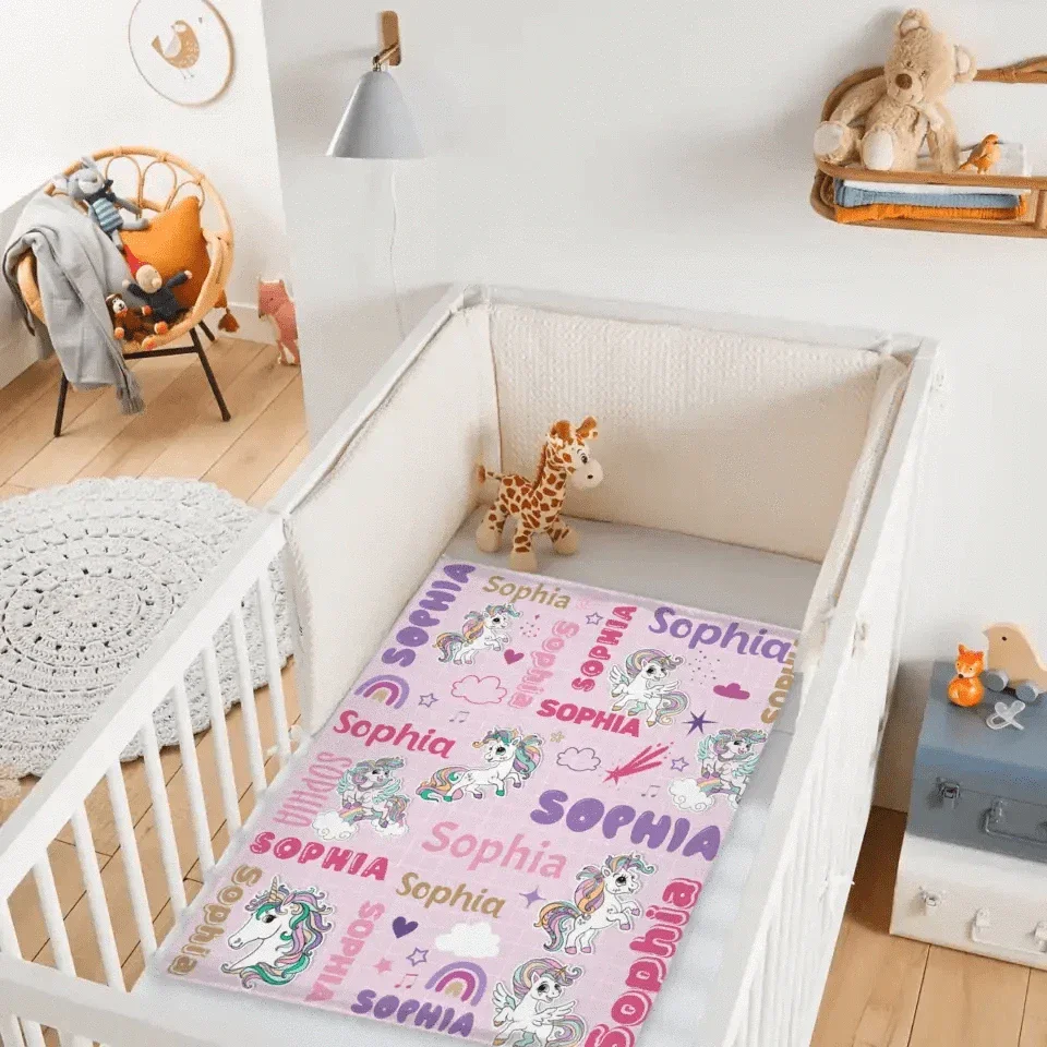 Personalized Custom Rainbow Unicorn Blankets for Kids - Gift for Girls Baby Birthday Shower Gift - Joliny