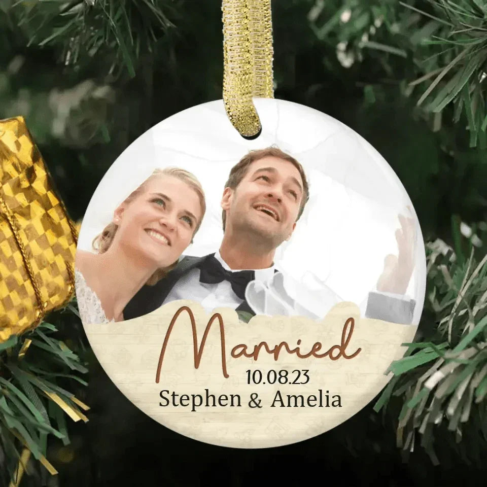 Personalized Custom Round Shaped Ceramic Photo Christmas Ornament - Gift For Couple, Husband Wife, Anniversary, Wedding, Marriage Gift, Christmas Gift - Joliny