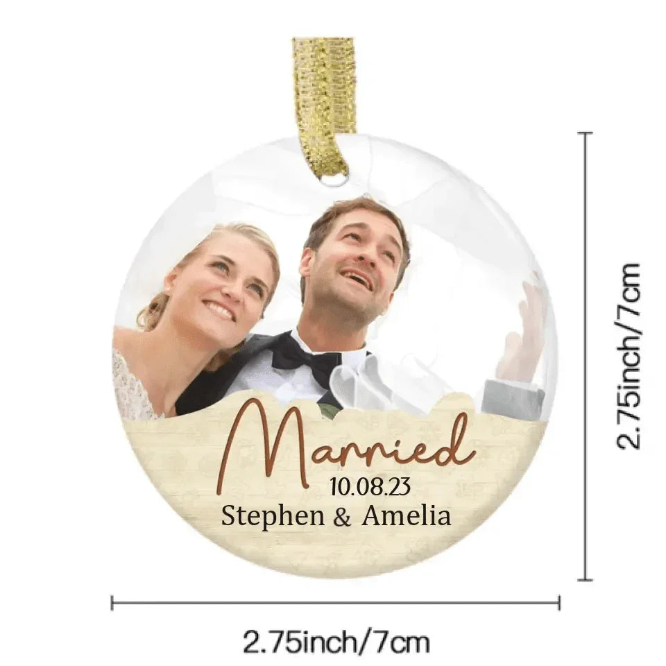 Personalized Custom Round Shaped Ceramic Photo Christmas Ornament - Gift For Couple, Husband Wife, Anniversary, Wedding, Marriage Gift, Christmas Gift - Joliny
