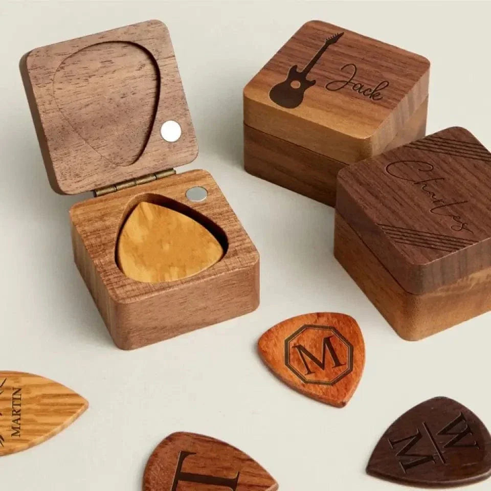 Personalized Custom Wooden Guitar Pick Box Storage - Joliny