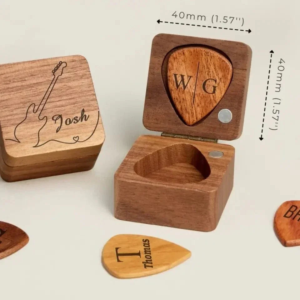 Personalized Custom Wooden Guitar Pick Box Storage - Joliny